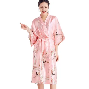 Stil japonez Timp Liber Satin Păun Femeie Yukata Rochie Pijamale Oriental Macara Kimono Haori Chineză Qipao camasa de noapte, Halat de noi