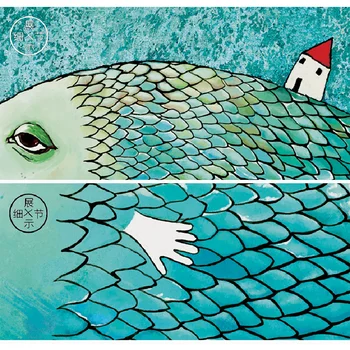 Stil Nordic Mic Pește Proaspăt Animal Panza Pictura Cameră Decor Creativ De Artă De Perete Decor Acasă Scroll Încadrată