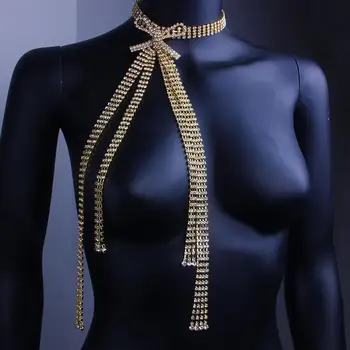 Stonefans Noi Multi Cristal Papion Cravată Colier pentru Femei de Lux Ciucure Lung Stras Cravată Colier cu Lanț de Bijuterii