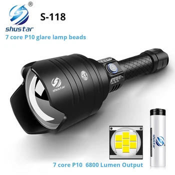 Super 7-Core P10 Lanterna LED-uri supradimensionate Cu lentile convexe Orbire Aventura de Iluminat Cu Putere banca funcția De baterie 18650