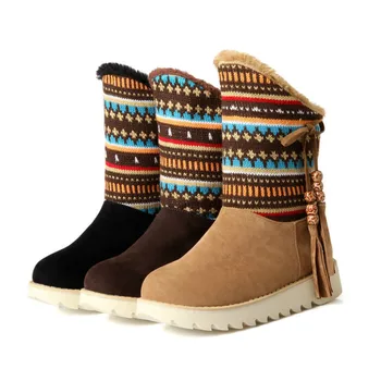 SWONCO Pantofi Femei Iarna Zapada Ghete Noi 2019 Blana de Pluș Ciucure Cizme Glezna Pentru Femeie Blană Cald Iarna pentru Femei Pantofi Snowboots
