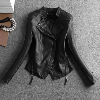 SWREDMI Negru Sacou Feminin Haina de Piele Femei Motociclete Jachete Îmbrăcăminte exterioară S-2XL Slim Moda Stand Guler de piele de Căprioară