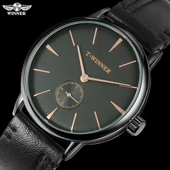 T-CÂȘTIGĂTOR Bărbați Ceasuri Mecanice Winner top brand de lux mână vântul din oțel inoxidabil bandă de piele forsining om impermeabil ceas