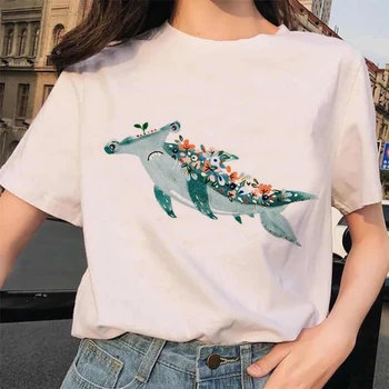T-shirt-uri de Top pentru Femei Balena Acuarelă de Animale de Imprimare 90 Casual Imprimare Lady Femei Graphic T Shirt Doamnelor sex Feminin Tee T-Shirt