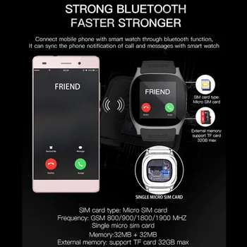 T8 Bluetooth Suport SIM Card TF Camera Monitor Somn Pedometru Ceas Inteligent