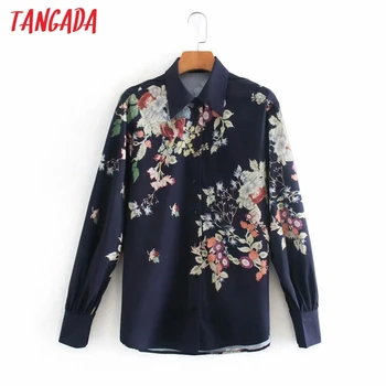 Tangada Femei Retro Imprimare de Flori Elegant Tricou cu Maneca Lunga 2020 Chic Feminin Bluza Tricou Topuri XN91