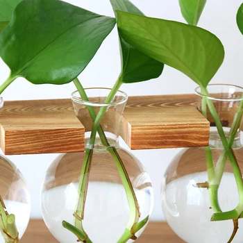 Terariu Hidroponice De Plante Vase De Epocă Ghiveci De Flori Vaza Transparenta Cadru De Lemn, Masă De Sticlă Plante Home Decor Bonsai