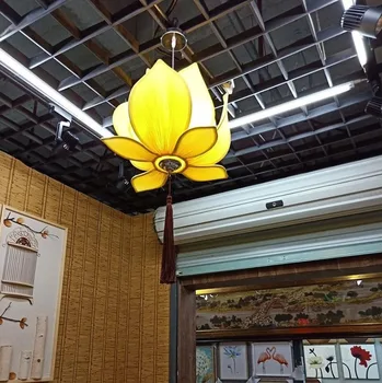 Tesatura Din China Candelabru Clasic Lotus Lampa Templu Hol Living Modern Pandantiv Lampă De Bucătărie Lumini Insulă De Lumină