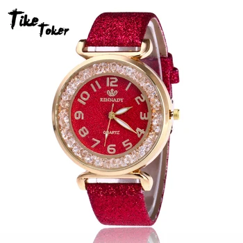 TIke Toker,Brand Glob De Cristal Mare Cadran De Ceas De Moda Femeie Strălucitoare De Culoare Roșie Din Piele Doamnelor Ceasuri Pentru Femei Montre Femme Picătură 07