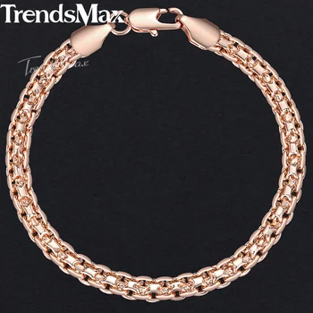 Trendsmax 5mm Bijuterii Set Colier Bratara pentru Femei Barbati 585 Aur Rose de Țesut Bismark Link-ul de Bijuterii de Moda 2018 Cadou KGS275