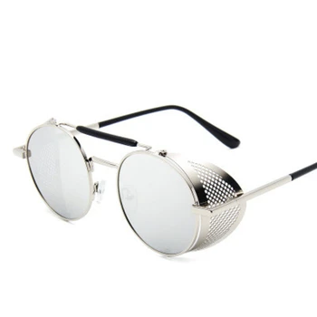 Trendy Steampunk Ochelari retro de metal ochelari de soare barbati cadru rotund ochelari de soare de designer de brand unic de gotic umbra oglindă UV400