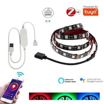 TUYA Zigbee USB LED Strip DC5V 1M 2M 3M 4M 5M RGB Flexibil Lumina Lămpii TV de Fundal Iluminat Echo Plus de Start Google Voice Control