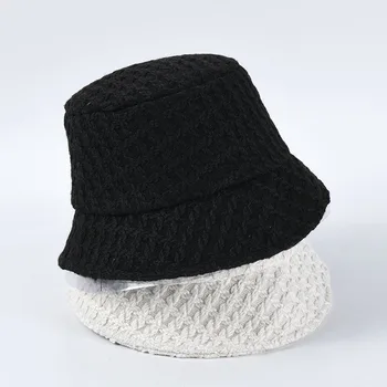 USPOP Noi Femeile găleată pălării de moda simplu alb negru pălărie de sex feminin tweed găleată pălărie cald gros pălării de iarnă