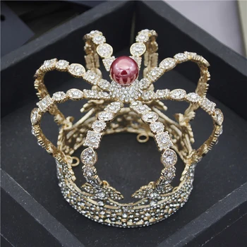 Vintage Baroc Mică Diademă Din Metal Coroana Regală, Regina King Petrecere Bal Banchet Ornamente Bijuterii Moda Accesorii, Diademe