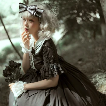 Vintage Gothic Lolita Rochie cu Maneci Scurte OP Talie Mare Întuneric Palaca Lolita Rochie de Printesa Vestidos Pentru că Loli