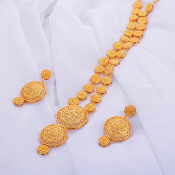 Wando India Set de Bijuterii de Culoare de Aur/Cupru Colier Cercei Arab din Dubai Petrecere de Nunta I set de Cadouri MAMA Trupa cutie de Cadou