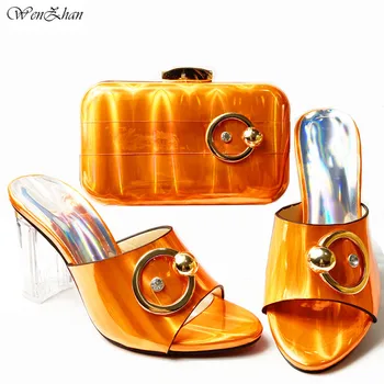 WENZHAN Italian de pantofi de potrivire și set de sac de portocale african nunta pantofi cu toc si genti Cu Metal Decor 911-29