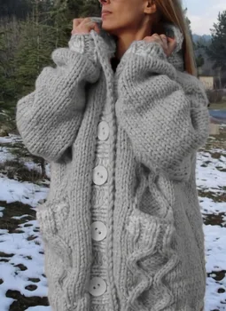 WEPBEL Cald Solid de Culoare Moda Femei Pulover Gros Tricotate Buzunar Casual Cardigan Lung de Toamna si Iarna