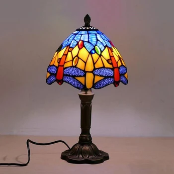 WOERFU 20CM Tiffany Masă Lampă E27 Libelula Stil de Rășină de Bază Lampă Creatoare de Moda Retro Lampă de Masă
