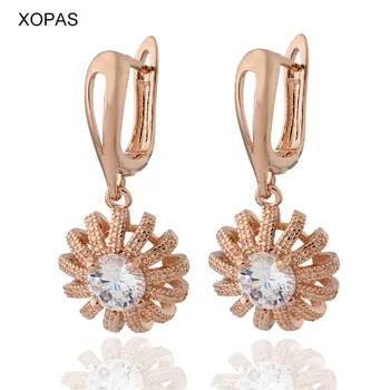XOPAS 585 Crescut de Culoare de Aur Cubic zirconia forma Coajă Colier & Cercei Rafinat de Bijuterii Seturi Cadou pentru Femei