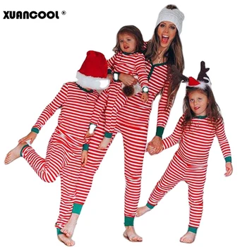 XUANSHOW 2020 Homewear Crăciun Părinte-copil Set Benzi de Imprimare Maneca Lunga Xmas Haine Casual Două Bucata Costum de Pijama Set