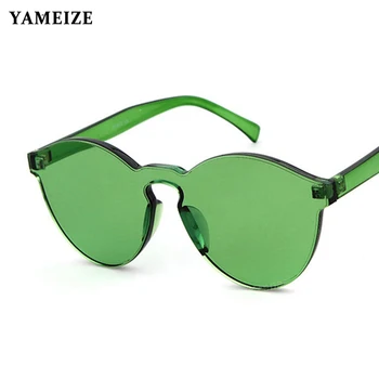 YAMEIZE-O singură Bucată Cadru Clar Bomboane de Culoare ochelari de Soare pentru Femei din material Plastic Transparent Ochelari Retro Rotund fără rame, Ochelari de Soare Punk