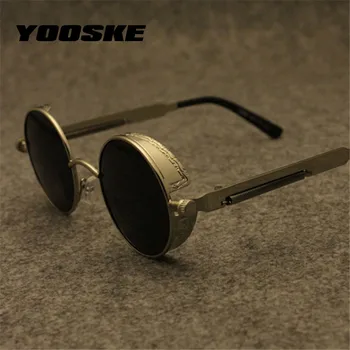 YOOSKE Gotic Steampunk Rotund ochelari de Soare Barbati Femei Aliaj de Ochelari Forma de Cerc de Brand Designer de ochelari de Soare Oglindă de Înaltă Calitate
