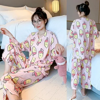 YRRFUOT 2020 Primavara Toamna anului Nou Maneca Lunga pentru Femei Pijamale Costum Drăguț Desene animate Imprimate Acasă Purta Moda Casual Pantaloni Set