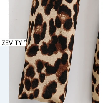 Zevity Noi femei vintage print leopard sacou guler crestate doamne de birou arc eșarfe de cauzalitate elegant uza costum haina topuri C539