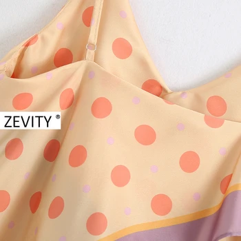 Zevity Noi femeile spaghete curea v gât chic halat bluza femei polka dot imprimare mozaic roupas femininas tricou topuri LS6986