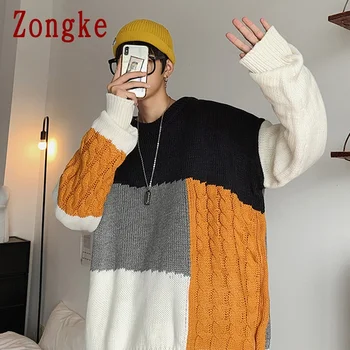 Zongke Pulover tricotat Barbati de Iarna Barbati Haine Pulover Pulovere Barbati Mozaic Harajuku Pulover 2021 Noi Sosiri M-2XL