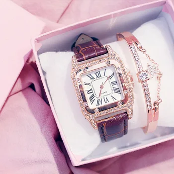 În 2020, Piața Diamant Ceasuri pentru Femei Brățară Cadou Cutie de Lux Stras Doamnelor Curea din Piele Cuarț Ceas de mână montres femme